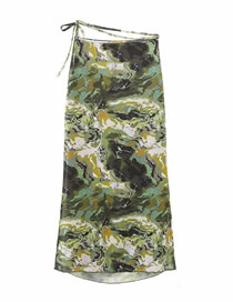 Fashion Green Skirt Silk Net Print Skirt