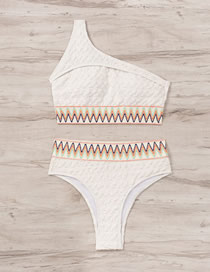 Fashion White Polyester Color Webbing Shoulder Split Swimsuit