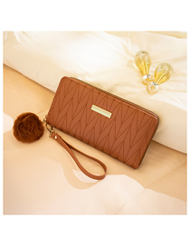 Fashion Brown Pu Embroidery Line Long Wallet