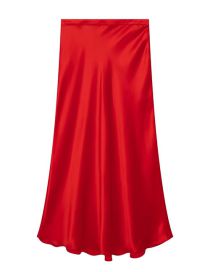 Fashion Red Silk Satin Fold Skirt