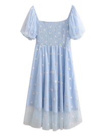Fashion Blue Net Yarn Embroidery Dress