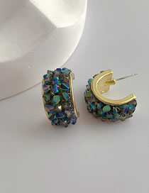 Fashion Blue Metal C -shaped Irregular Crystal Ear Ring