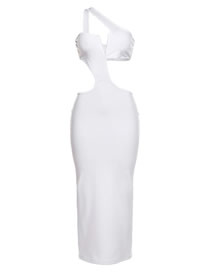 Fashion White Polyester -shoulder Hollow Dress