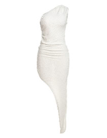 Fashion White Polyester Shoulder Irregular Hem Dress