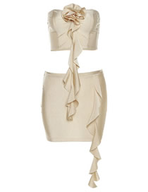 Fashion Apricot Wrapped Chest Fold Flower Vest Bag Hip Skirt Set