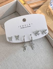Fashion Six -piece Suit Copper Inlaid Butterfly Bow Earrings Set