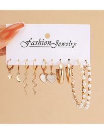 Fashion 2# Founded Star Moon Snake -shaped Love Pearl Earrings Set