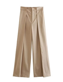 Fashion Khaki Polyester Micrococal Straight Trousers