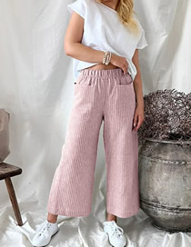 Fashion Red Cotton And Linen Striped Wide -leg Trousers