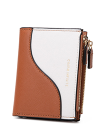 Fashion Brown With White Pu Dual Zipper Contrasting Wallet