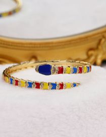 Fashion Red And Blue Copper Inlaid Dripping Oil Snake -shaped Opening Bracelet