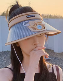 Fashion Khaki Pc Big Eaves Band Fan Empty Top Sun Hat (charging)