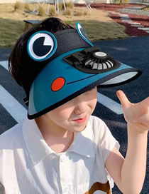 Fashion Black Pc Cartoon Large Eaves Empty Top With Fan Empty Top Children's Solar Hat (charging)