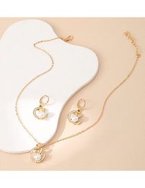 Fashion Gold Alloy Diamond Pearl Rabbit Pendant Necklace Ear Set