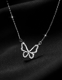 Fashion Silver Alloy Inlaid Diamond Butterfly Necklace