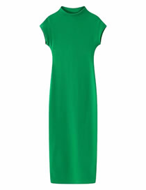 Fashion Green Cotton Stand -up Collar Dress