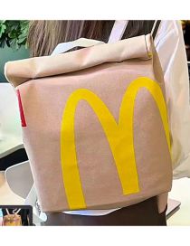Fashion Cream Color Mcdonald S Paper Bag Backpack Large -capacity Biparta Bag