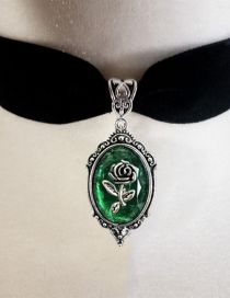 Fashion Green Alloy Rose Velvet Necklace