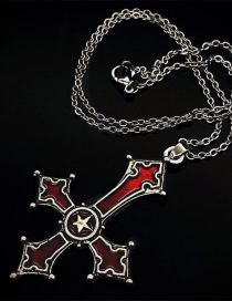 Fashion Red Alloy Geometric Cross Necklace