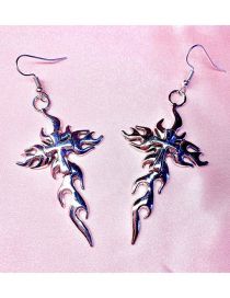 Fashion Silver Metal Flame Cross Earrings