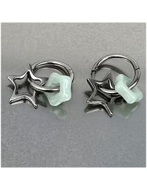 Fashion 1# Metal Imitation Jade Pentagram Ear Ring