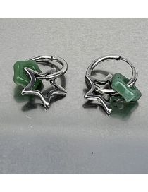 Fashion 2# Metal Imitation Jade Pentagram Ear Ring