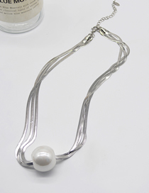 Fashion Silver Alloy Multi -layer Snake Bone Chain Pearl Necklace Necklace