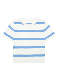 Fashion Blue Pure Color Knitted Striped Round Neck Short Sleeves