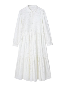 Fashion White Hollow Embroidery Dress