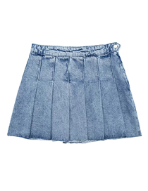 Fashion Blue Denim Wide Pleated Skirt