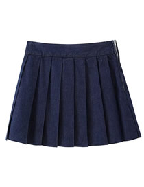 Fashion Navy Blue Slip -wide Pleated Skirt