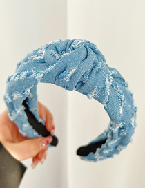 Fashion Light Blue Fabric Mao Bian Denim Knot Wide Edge Hair Hoop