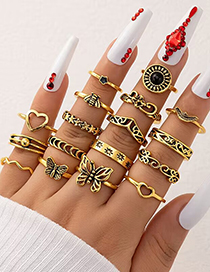 Fashion Gold Alloy Butterfly Love Flower Bee Ring Set
