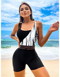 Fashion Black And White Striped Shoulders Polyester Color Flat -angle Conjoined Swimsuit