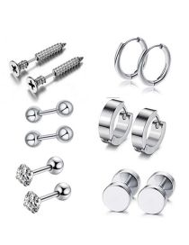 Fashion Silver Titanium Steel Inlaid Geometric Earrings Set