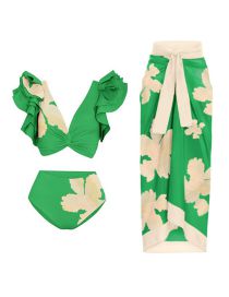 Fashion Bikini Set Polyester Printing Split Swimsuit Decorative Beings Skirt Set