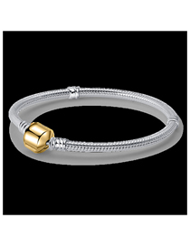 Fashion Two -color Silver+gold. Copper Silver -plated Geometric Snake Bone Chain Bracelet