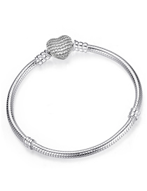 Fashion White Peach Heart Inlaid. Copper Silver -plated Diamond Loving Rhinestone Snake Bone Chain Bracelet