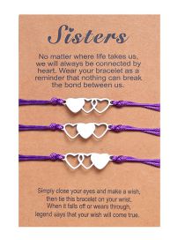 Fashion Full Purple Titanium Steel Hollow Heart Cord Bracelet Set