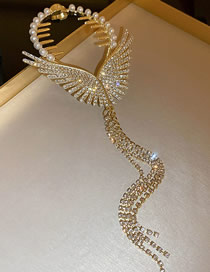 Fashion Clamp - Gold Alloy Diamond Claw Chain Tassel Pearl Claw Clip