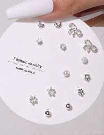 Fashion 4# Alloy Geometric Heart Bow Flower Pearl Earring Set