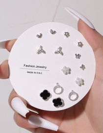Fashion 6# Alloy Geometric Heart Pentagram Mermaid Butterfly Flower Earring Set