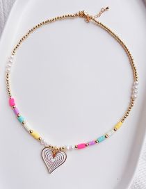 Fashion Jsx220014a Golden Bead And Pearl Smoky Clay Beaded Heart Necklace