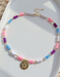 Fashion 1# Multicolored Clay Beaded And Diamond Star Necklace
