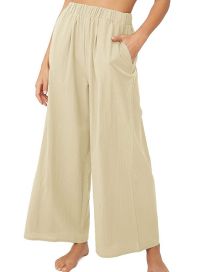 Fashion Khaki Cotton Linen Solid Color High Waist Wide Leg Trousers