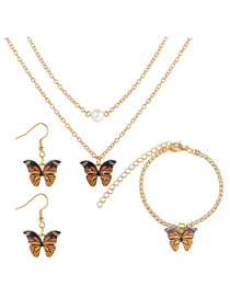 Fashion 5192403 Alloy Inlaid Droplet Oil Butterfly Bracelet Earlier Necklace Set