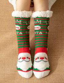 Fashion Green Striped Elderly Christmas Printed Knit Woven Wool Edge Snow Socks