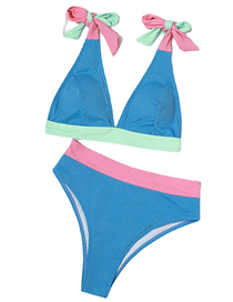 Fashion Ff409bl Polyester Color Strap High Waist Split Swimsuit