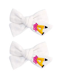 Fashion White -pair Fabric Letter Embroidery Bow Hair Clip