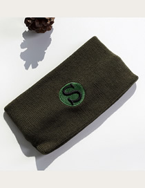 Fashion Army Green Letter Embroidered Wool Knitted Wide-brimmed Headband
